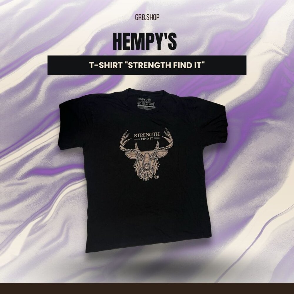 Hempys Black Xl T-Shirt "Strength Find It" Design 100% Organic Cotton Unisex Sus